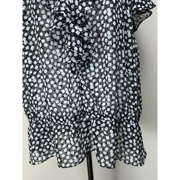 Lane Bryant Ruffle Chiffon Top 18/20 Blk Geo peplum Drop Waist Fairy Whimsy - Picture 3 of 11